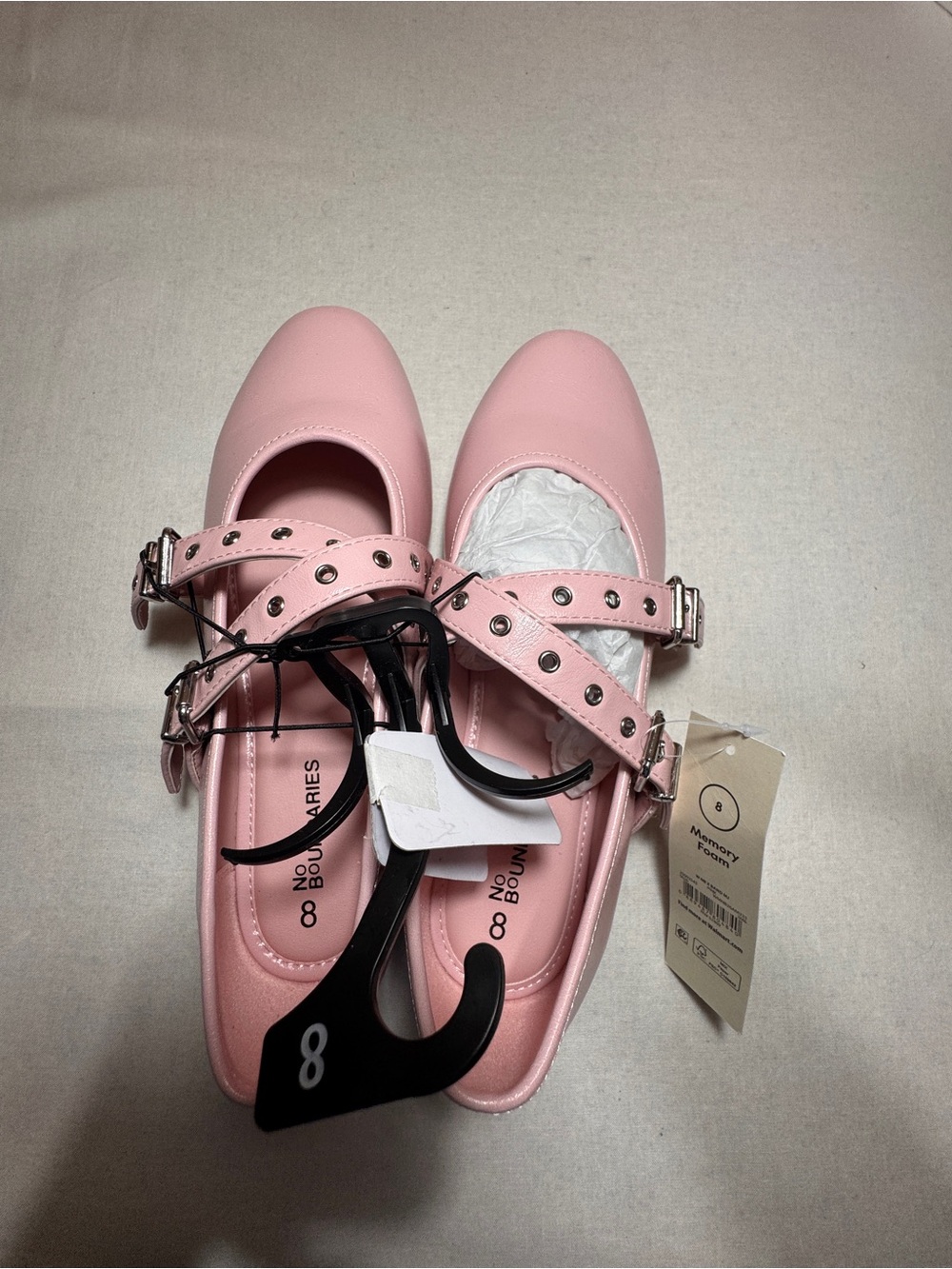 NWT No Boundaries Pink Grommet Cross-Strap Mary Jane Flats